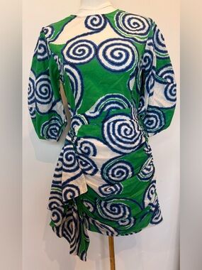 Rhode Pia Printed Mini Dress Blue Green Lagoon size 4 excellent Preowned